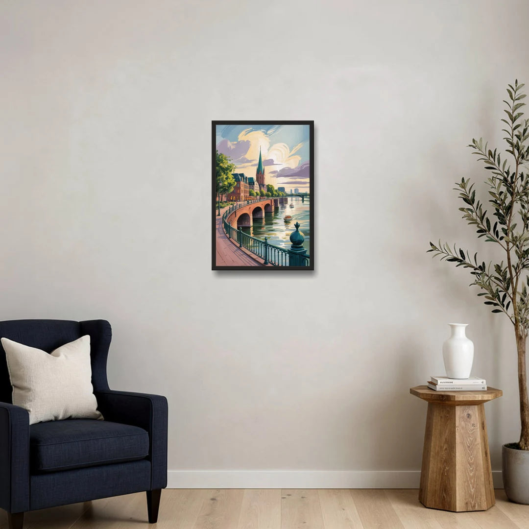 Rhine Promenade - Black Framed Canvas Wall Art - Sofa - 16x24