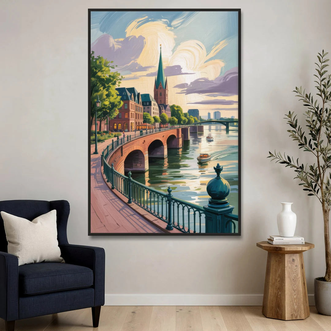 Rhine Promenade - Black Framed Canvas Wall Art - Sofa - 40x60