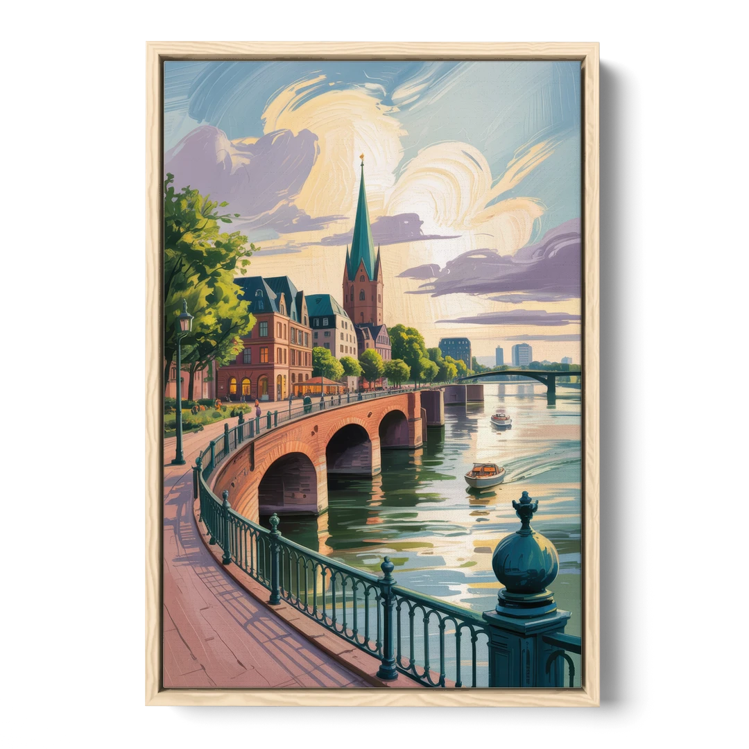 Rhine Promenade - Oak Framed Canvas Wall Art - Front