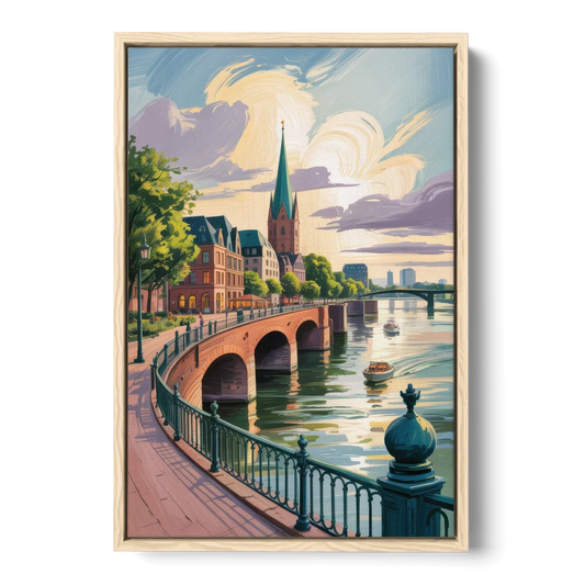 Rhine Promenade - Oak Framed Canvas Wall Art - Front