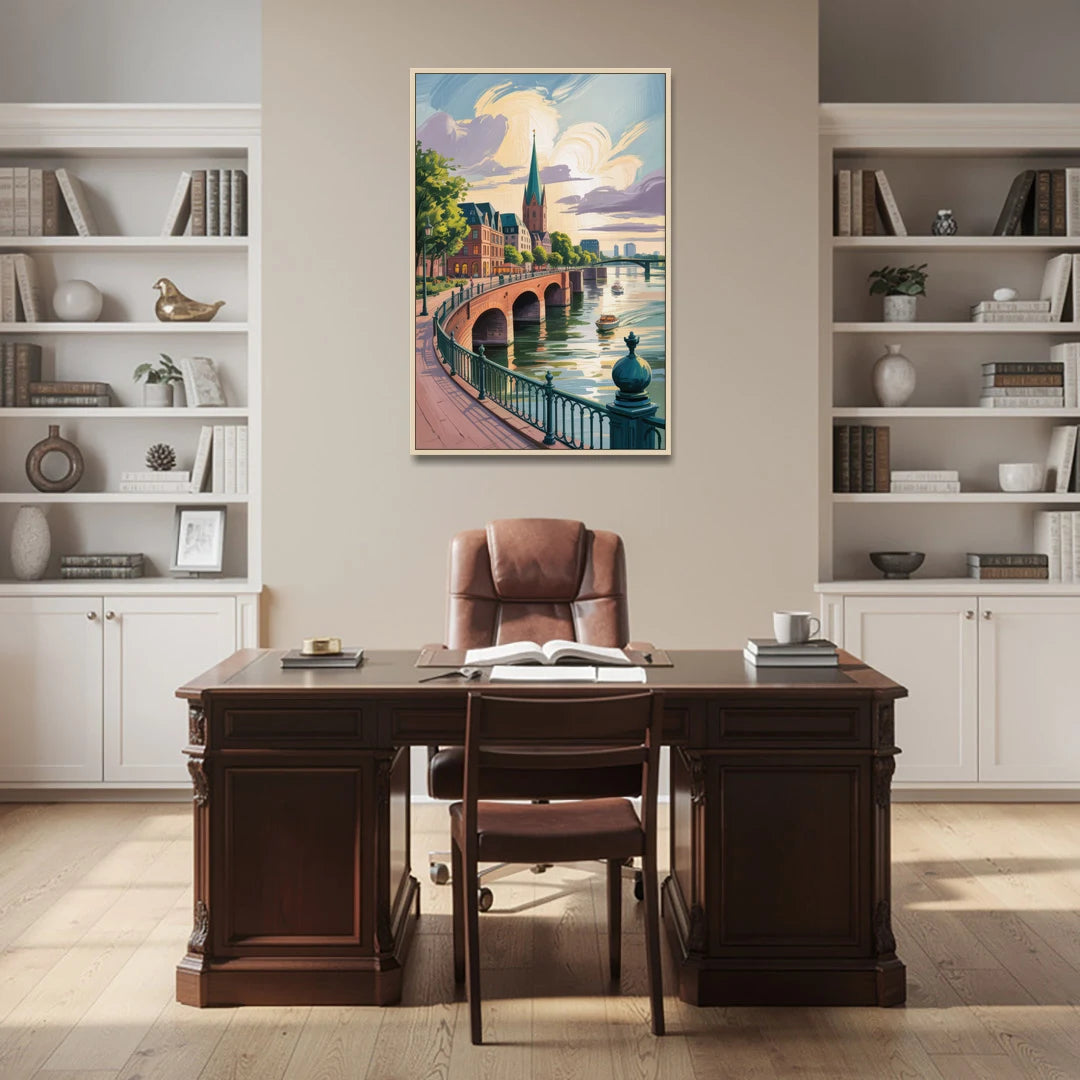 Rhine Promenade - Oak Framed Canvas Wall Art - Office - 32x48
