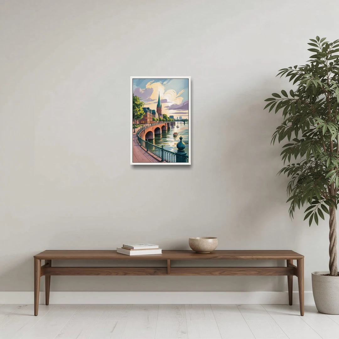 Rhine Promenade - White Framed Canvas Wall Art - Coffee Table - 16x24