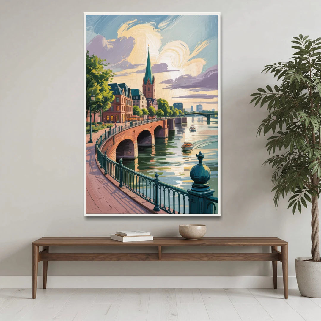 Rhine Promenade - White Framed Canvas Wall Art - Coffee Table - 40x60