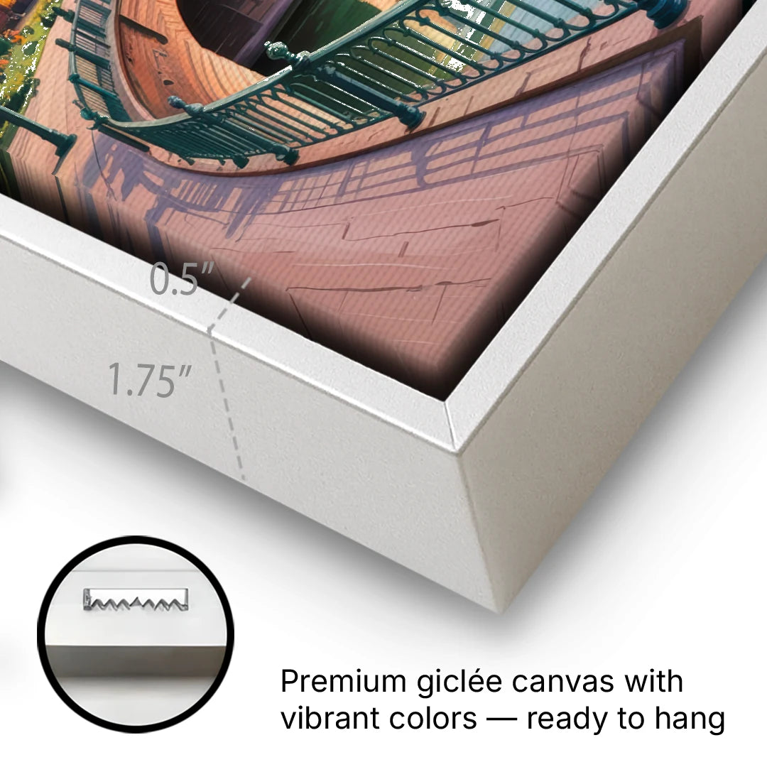 Rhine Promenade - White Framed Canvas Wall Art - Gallery Wrap Corner