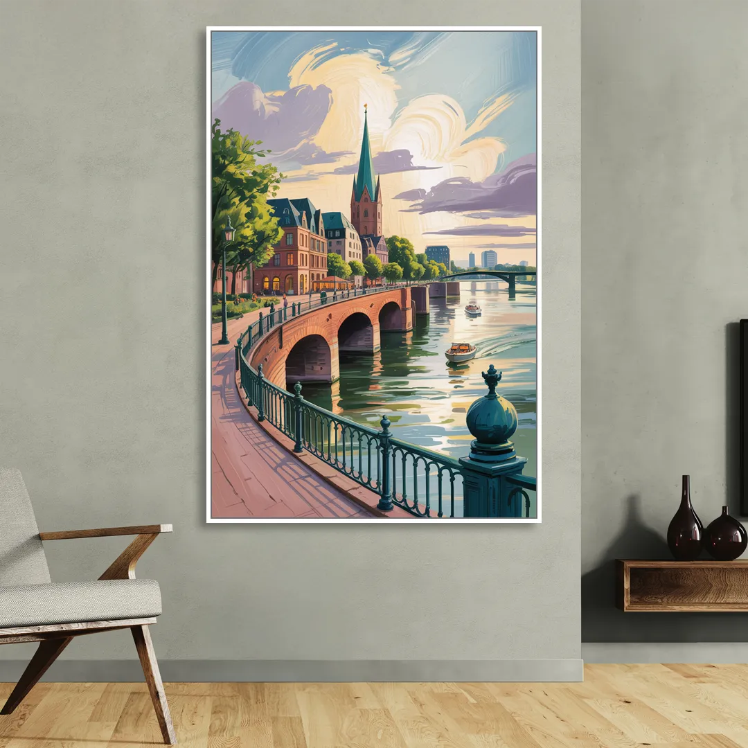 Rhine Promenade Living Room - White Canvas Wall Art