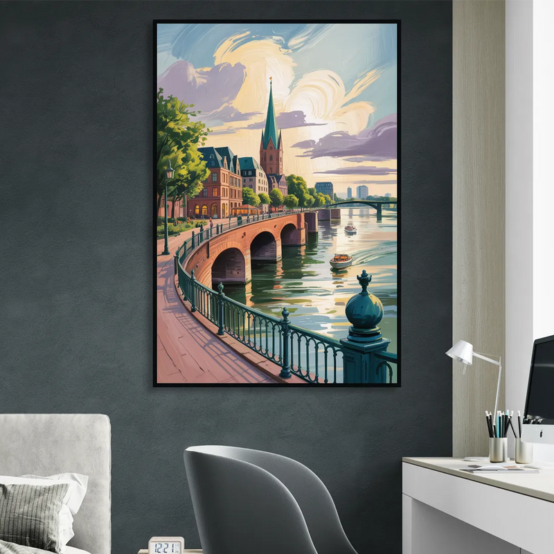 Rhine Promenade Living Room - Black Canvas Wall Art