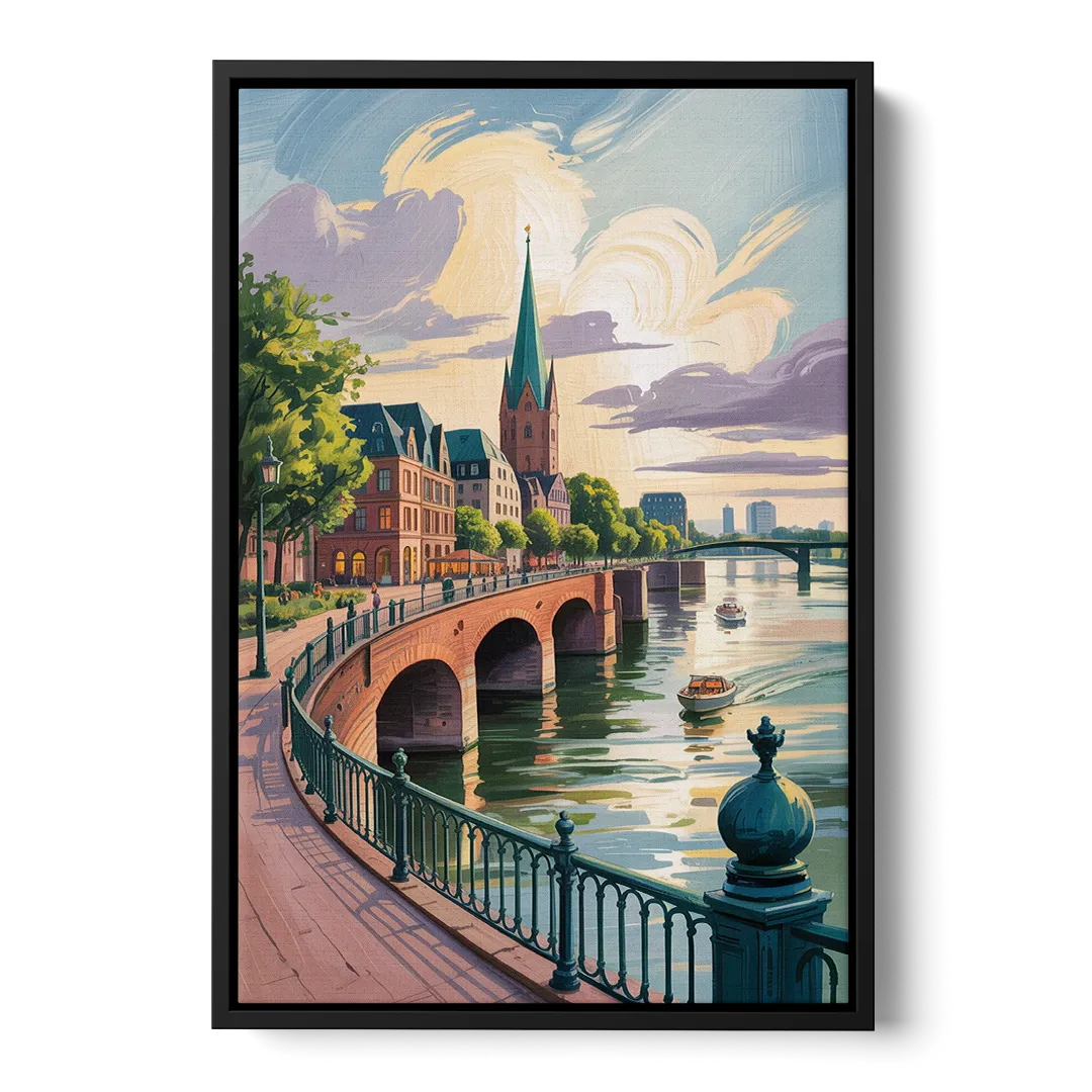Rhine Promenade Front - Black Canvas Wall Art
