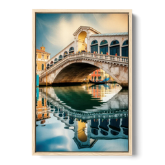 Rialto Bridge Reflections - Oak Framed Canvas Wall Art - Front