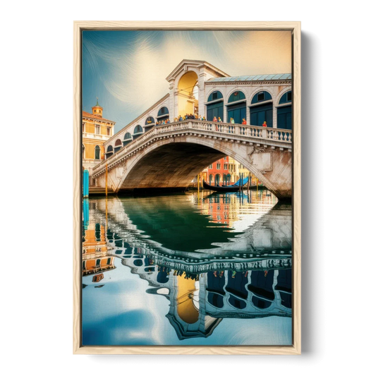 Rialto Bridge Reflections - Oak Framed Canvas Wall Art - Front
