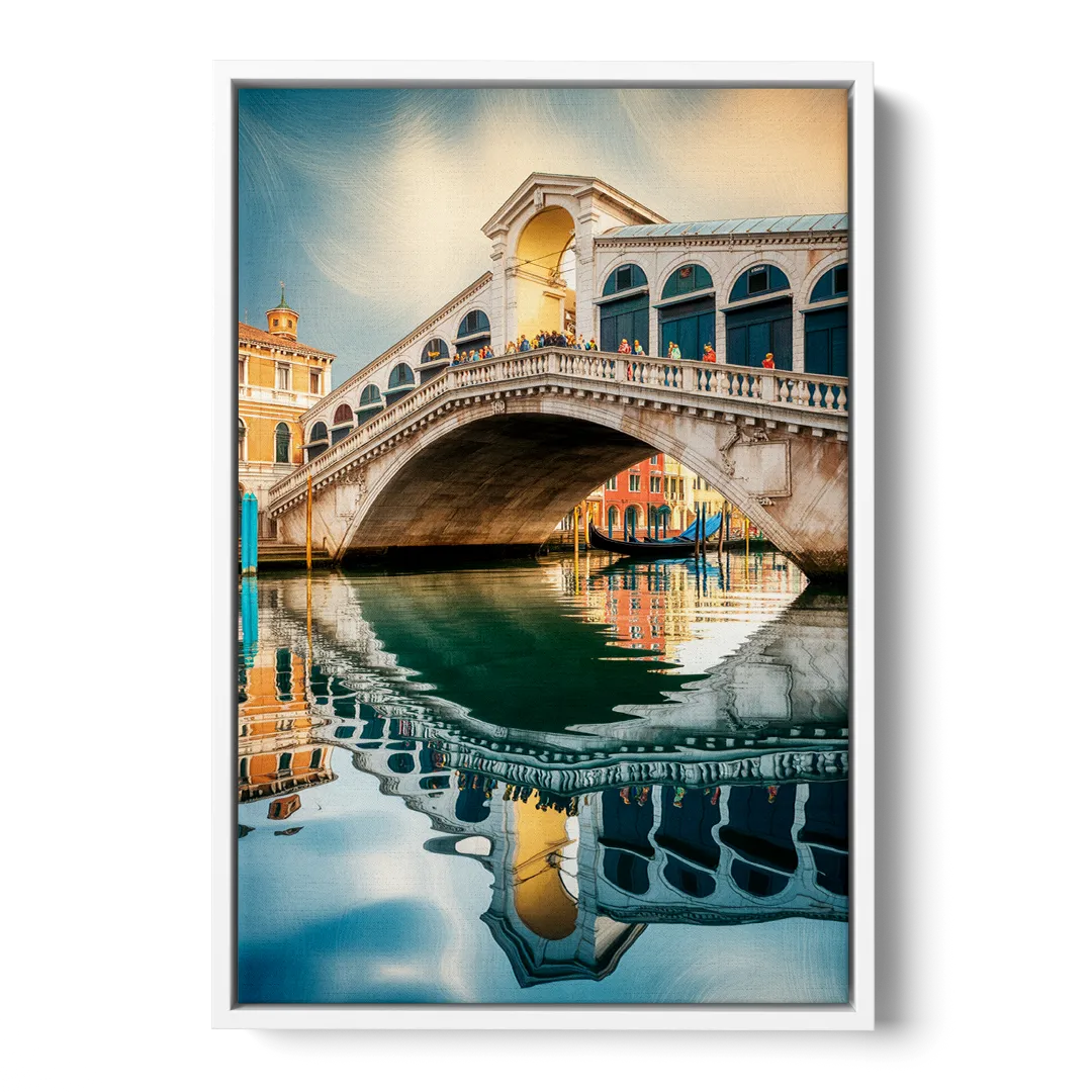 Rialto Bridge Reflections Front - White Canvas Wall Art