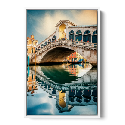 Rialto Bridge Reflections Front - White Canvas Wall Art