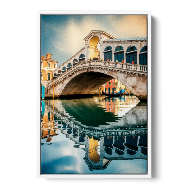 Rialto Bridge Reflections Front - White Canvas Wall Art