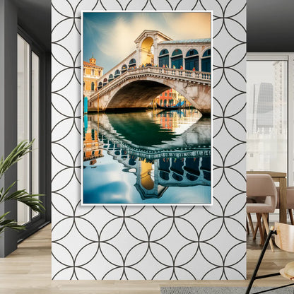 Rialto Bridge Reflections Sitting Room - White Canvas Wall Art