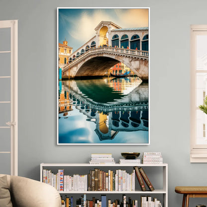Rialto Bridge Reflections Living Room - White Canvas Wall Art
