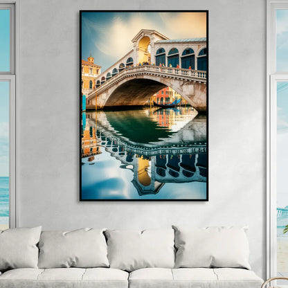 Rialto Bridge Reflections Sitting Room - Black Canvas Wall Art