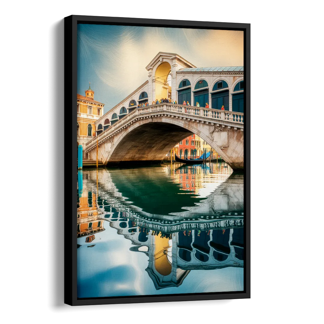 Rialto Bridge Reflections Side - Black Canvas Wall Art