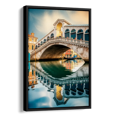 Rialto Bridge Reflections Side - Black Canvas Wall Art
