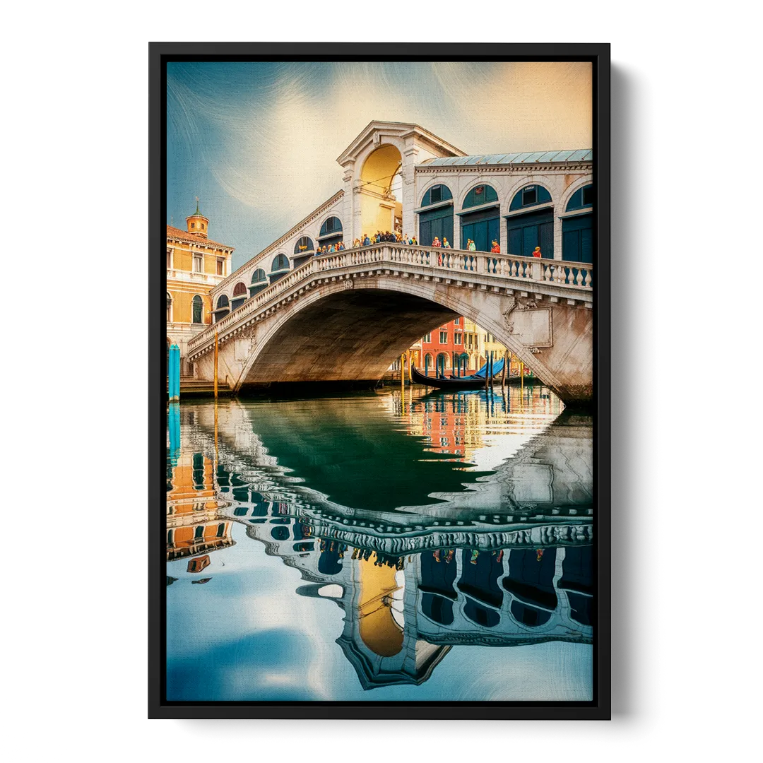 Rialto Bridge Reflections Front - Black Canvas Wall Art
