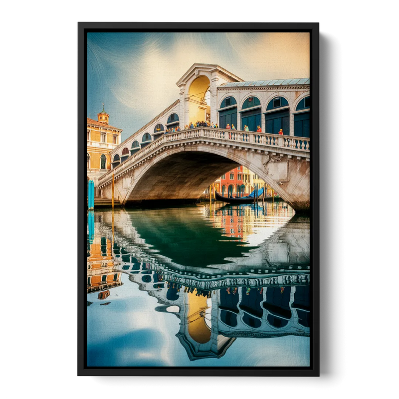 Rialto Bridge Reflections Front - Black Canvas Wall Art