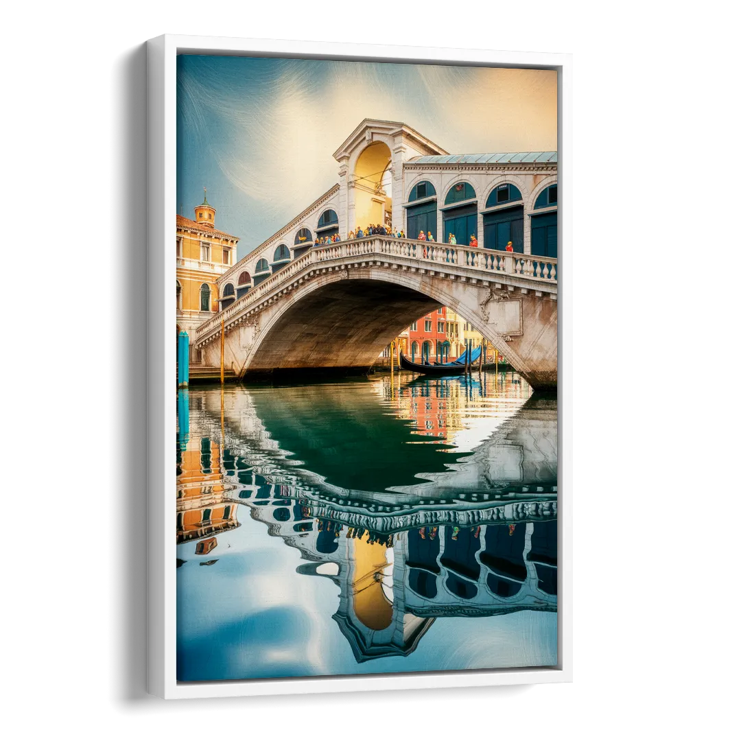 Rialto Bridge Reflections Side - White Canvas Wall Art