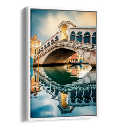 Rialto Bridge Reflections Side - White Canvas Wall Art