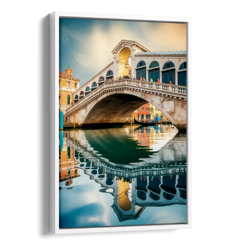 Rialto Bridge Reflections Side - White Canvas Wall Art