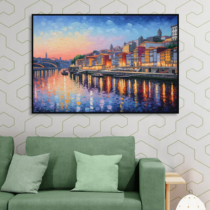 Ribeira Reflections Living Room - Black Canvas Wall Art