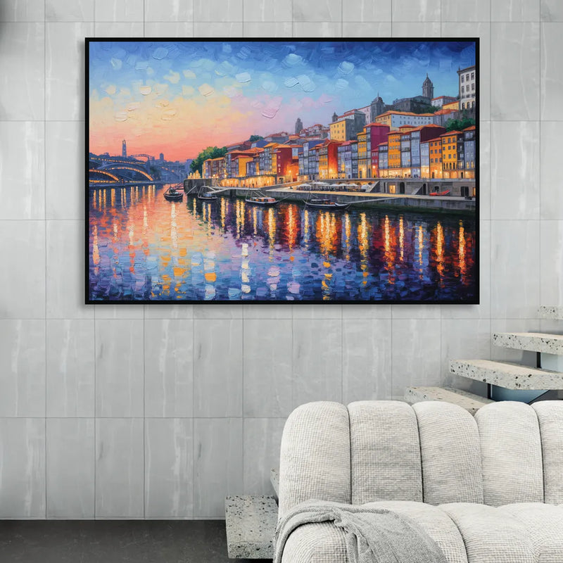 Ribeira Reflections Sitting Room - Black Canvas Wall Art