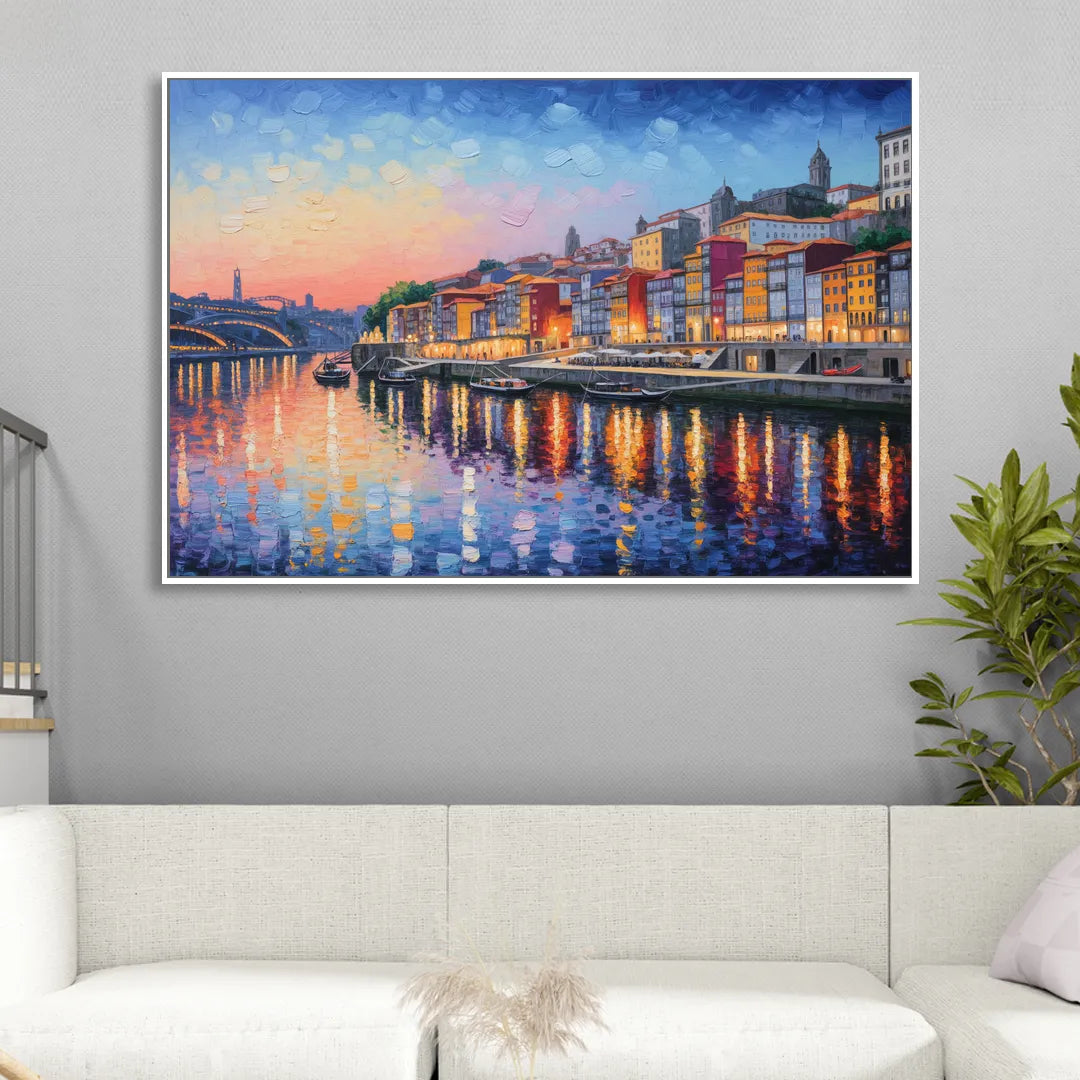 Ribeira Reflections Sitting Room - White Canvas Wall Art