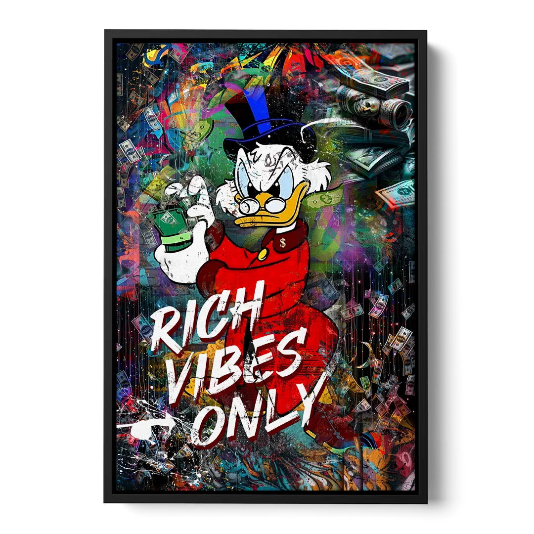 Rich Vibes Only Front - Black Canvas Wall Art