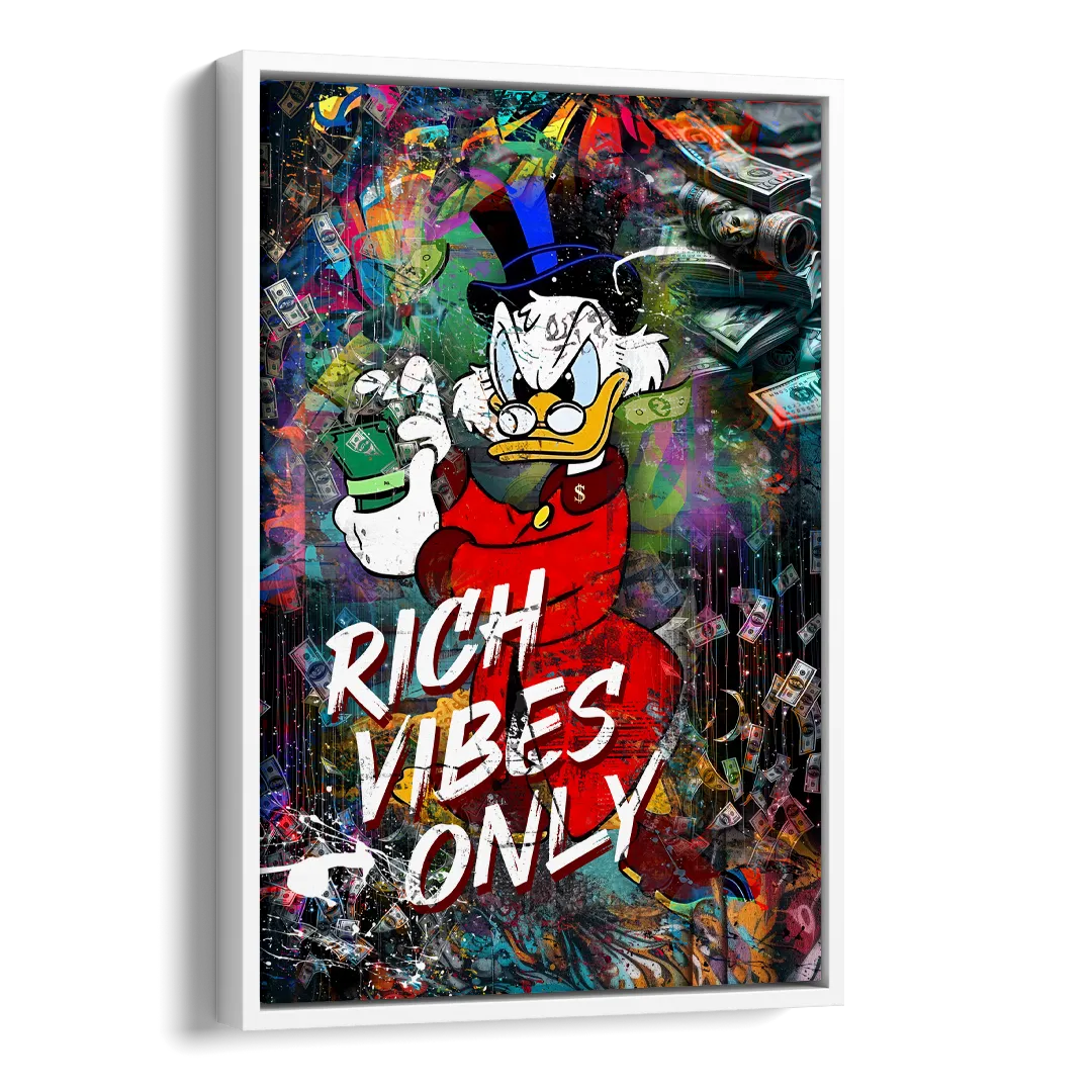 Rich Vibes Only Side - White Canvas Wall Art