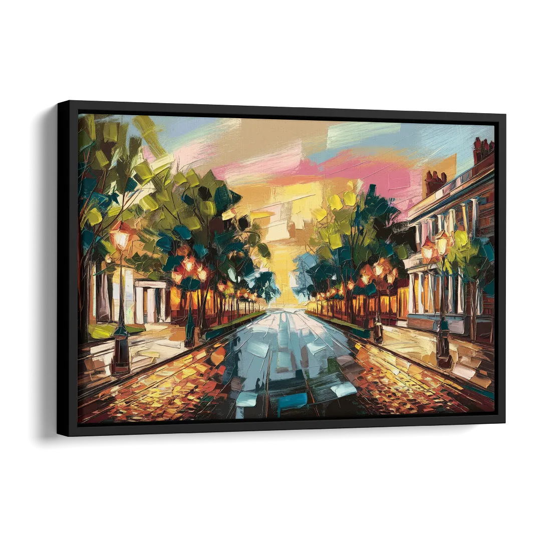 Richmond Monument Avenue Side - Black Canvas Wall Art