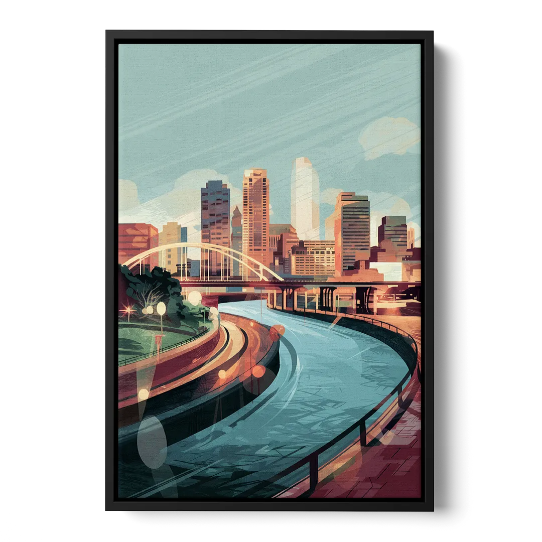 Richmond Riverfront Views Front - Black Canvas Wall Art