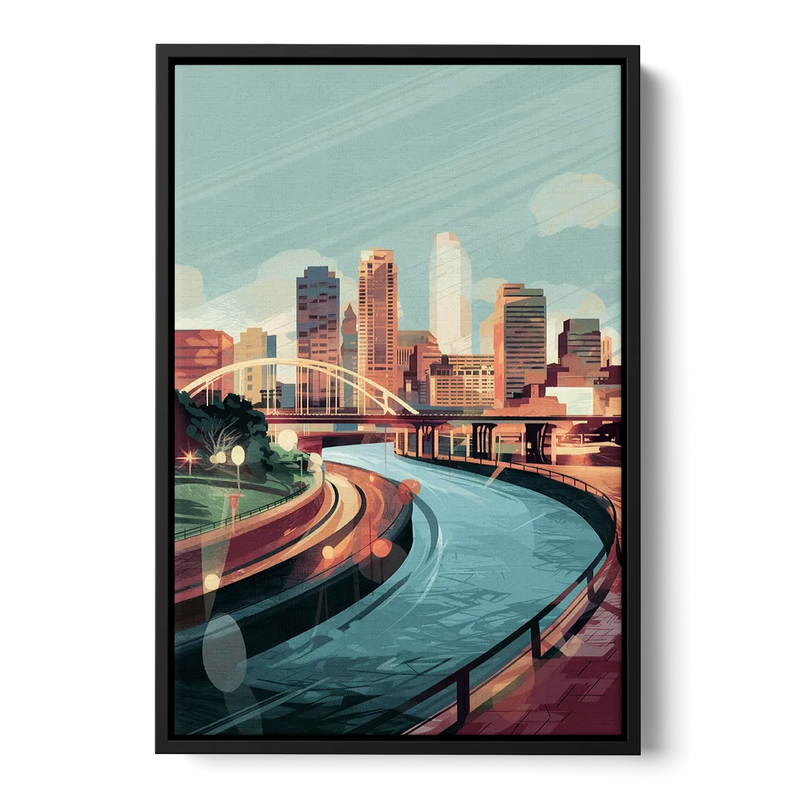Richmond Riverfront Views Front - Black Canvas Wall Art