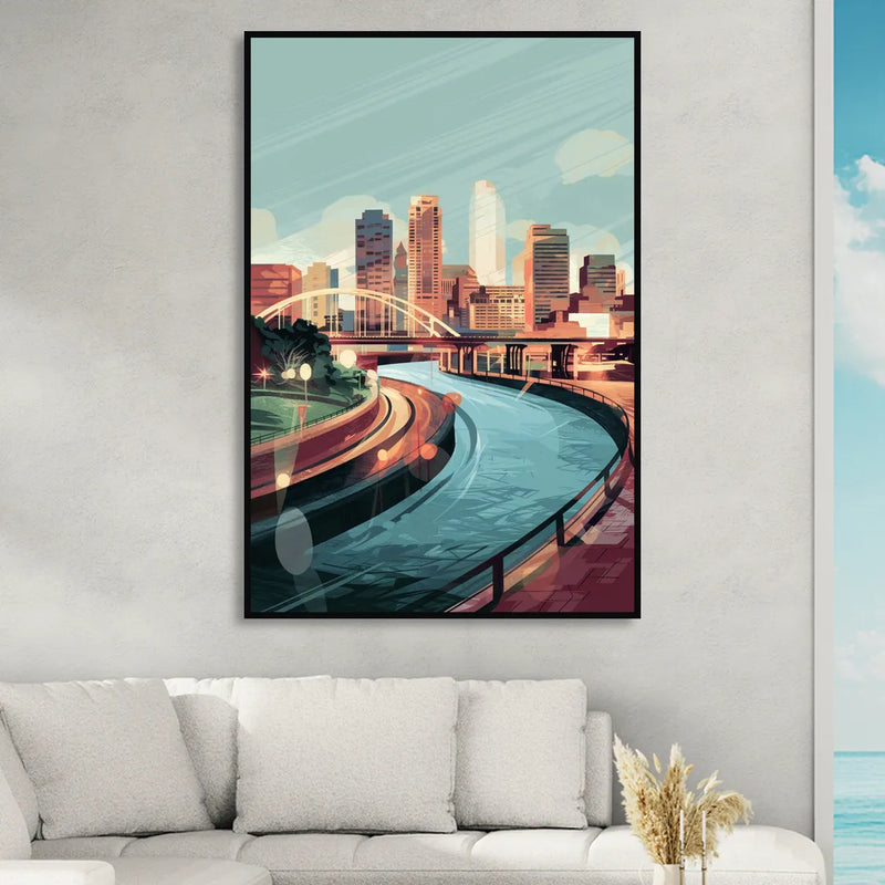 Richmond Riverfront Views Living Room - Black Canvas Wall Art