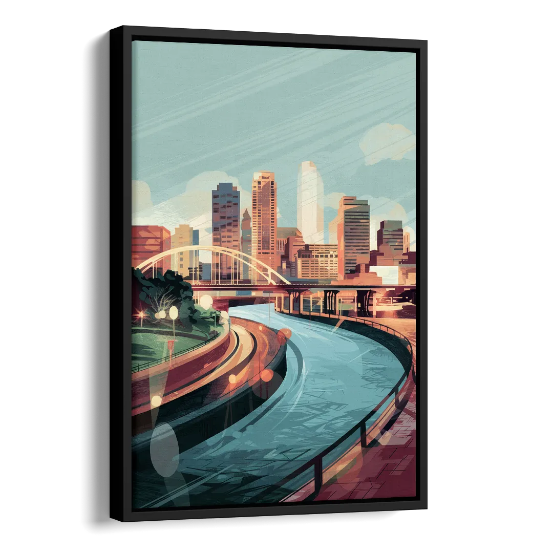 Richmond Riverfront Views Side - Black Canvas Wall Art