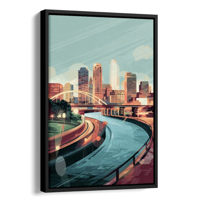 Richmond Riverfront Views Side - Black Canvas Wall Art