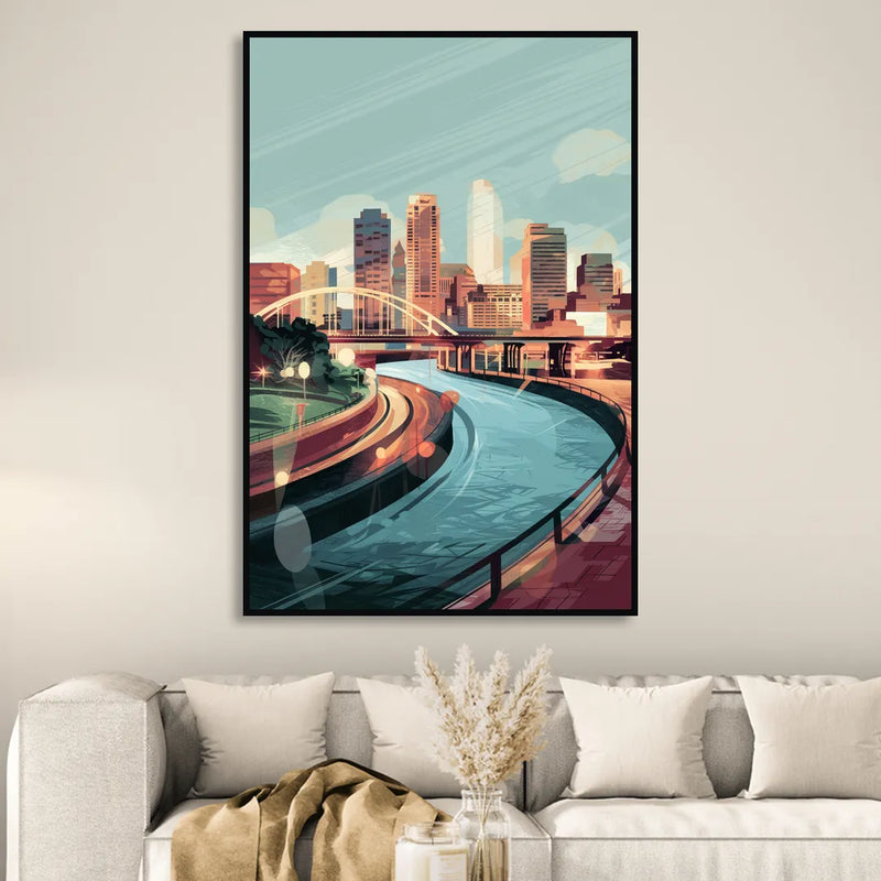 Richmond Riverfront Views Sitting Room - Black Canvas Wall Art