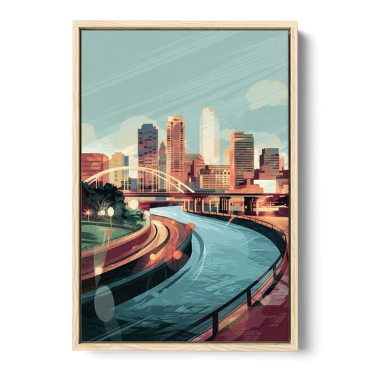 Richmond Riverfront Views - Oak Framed Canvas Wall Art - Front