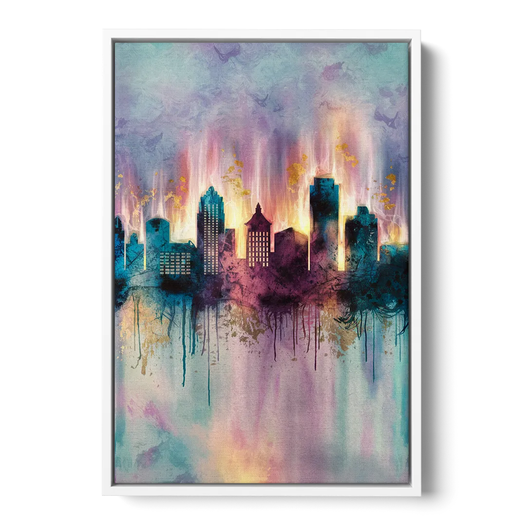 Richmond Skyline Glow Front - White Canvas Wall Art
