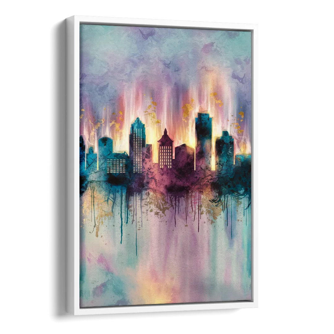 Richmond Skyline Glow Side - White Canvas Wall Art