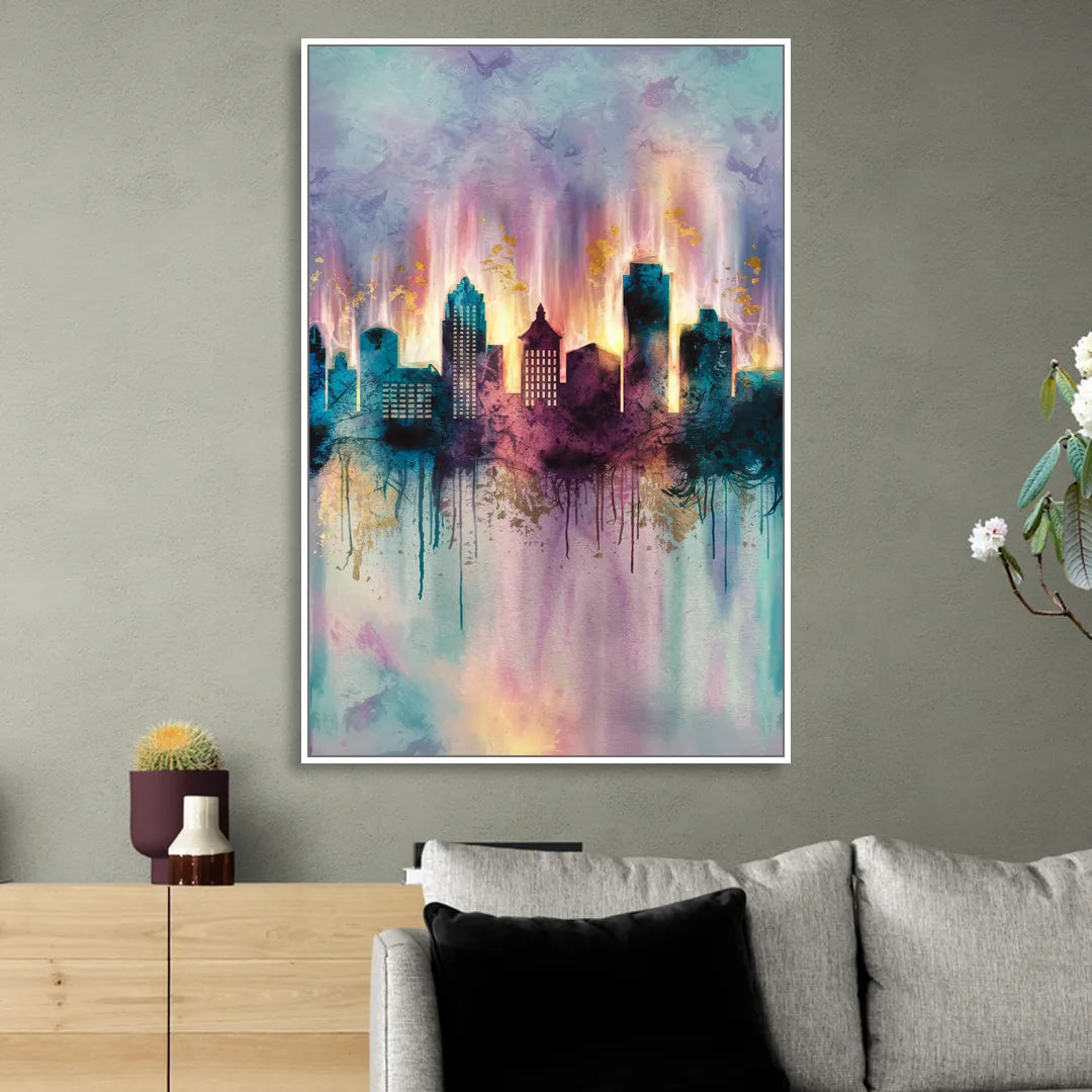 Richmond Skyline Glow Sitting Room - White Canvas Wall Art