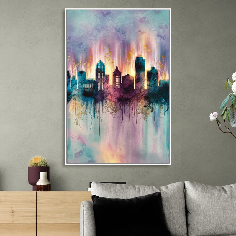 Richmond Skyline Glow Sitting Room - White Canvas Wall Art