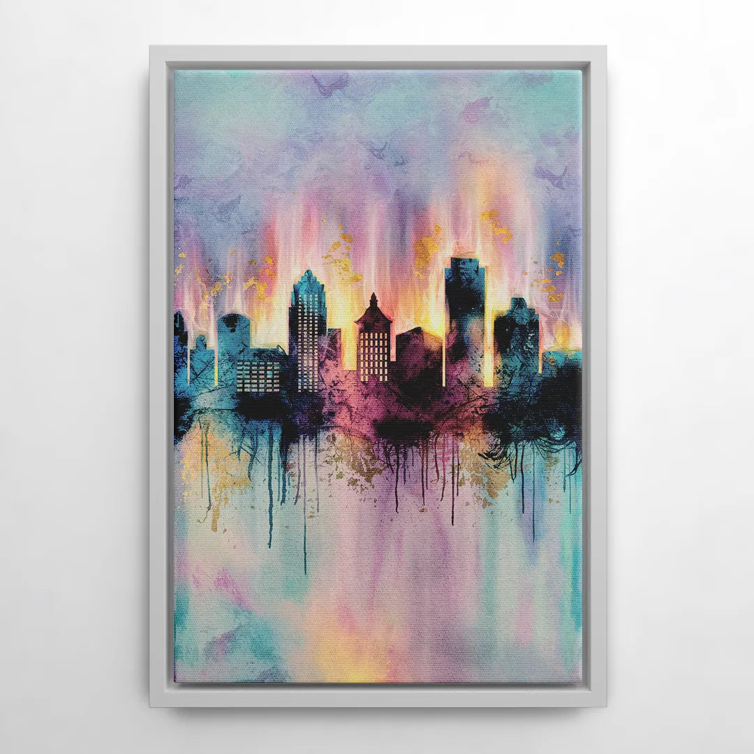Richmond Skyline Glow - White Frame Canvas