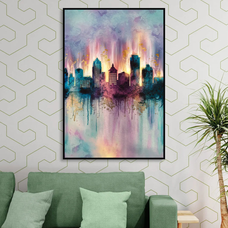 Richmond Skyline Glow Sitting Room - Black Canvas Wall Art
