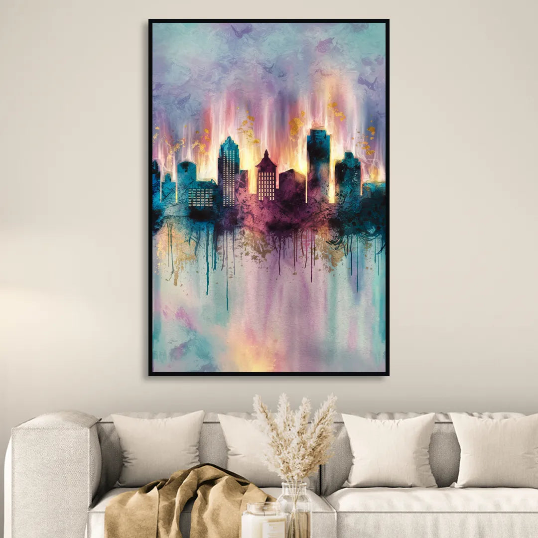 Richmond Skyline Glow Living Room - Black Canvas Wall Art