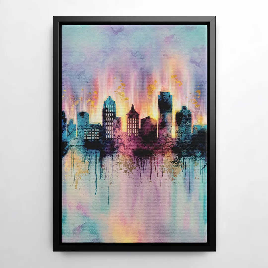 Richmond Skyline Glow - Black Frame Canvas