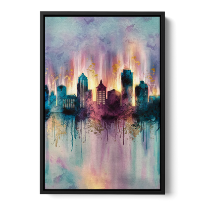 Richmond Skyline Glow Front - Black Canvas Wall Art