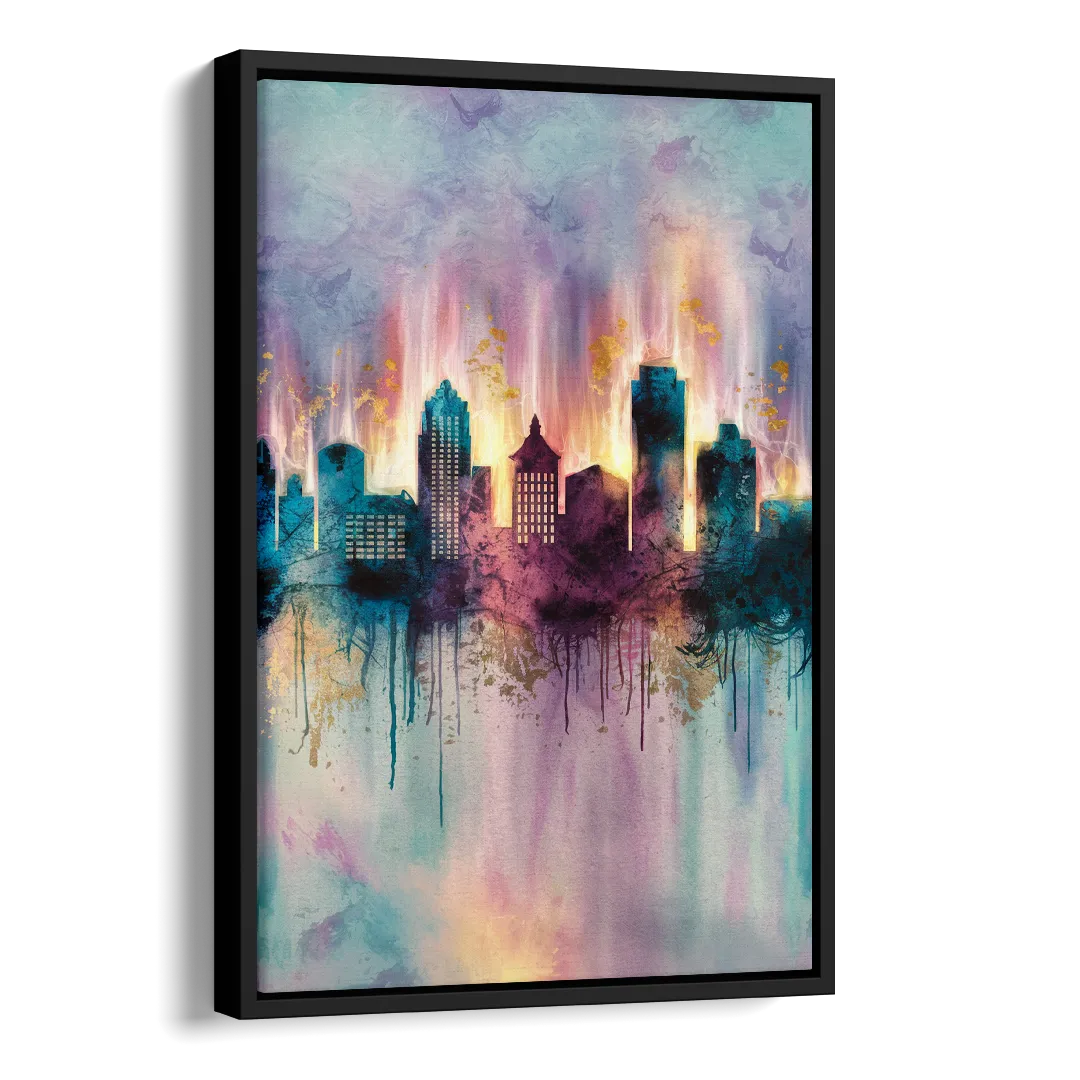 Richmond Skyline Glow Side - Black Canvas Wall Art