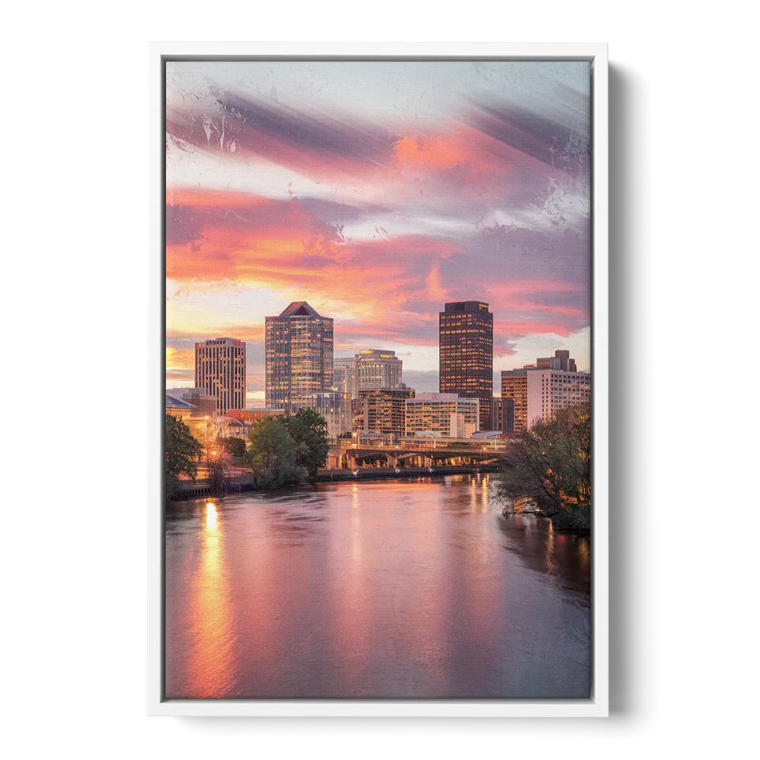 Richmond Skyline Sunset Front - White Canvas Wall Art
